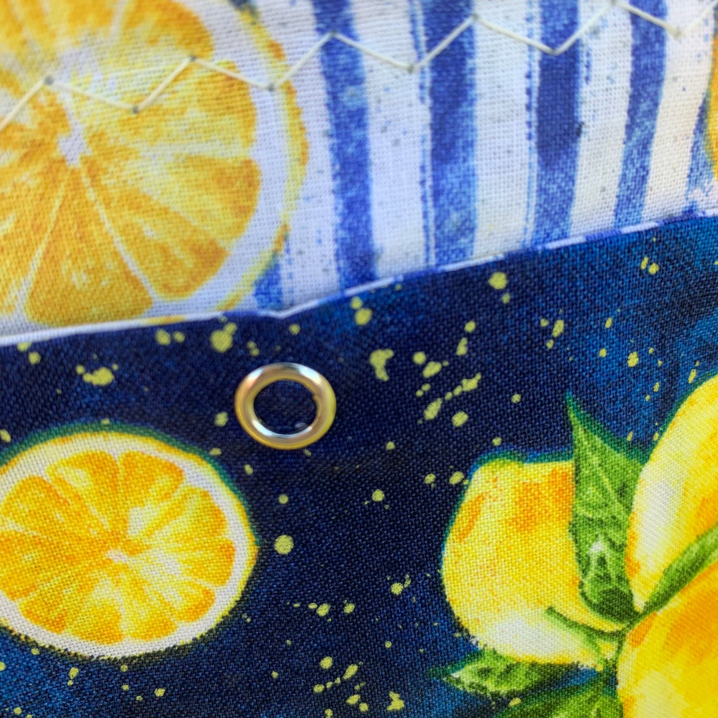 Small Tote - Upcycled Yellow Sunfish Sail with Lemon Pattern Pocket