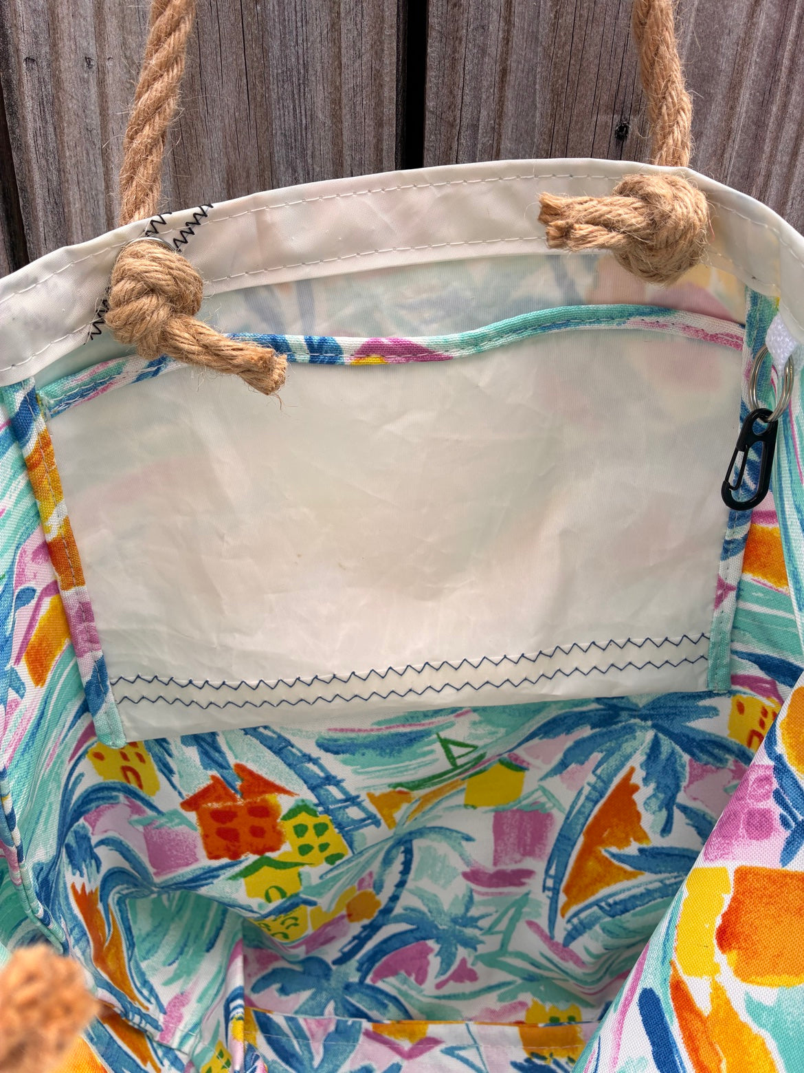 The Haul – Sailcloth Tote Bag | Lido 14 Sail, Happy Island Lining | One of a Kind | Made from Real Sail