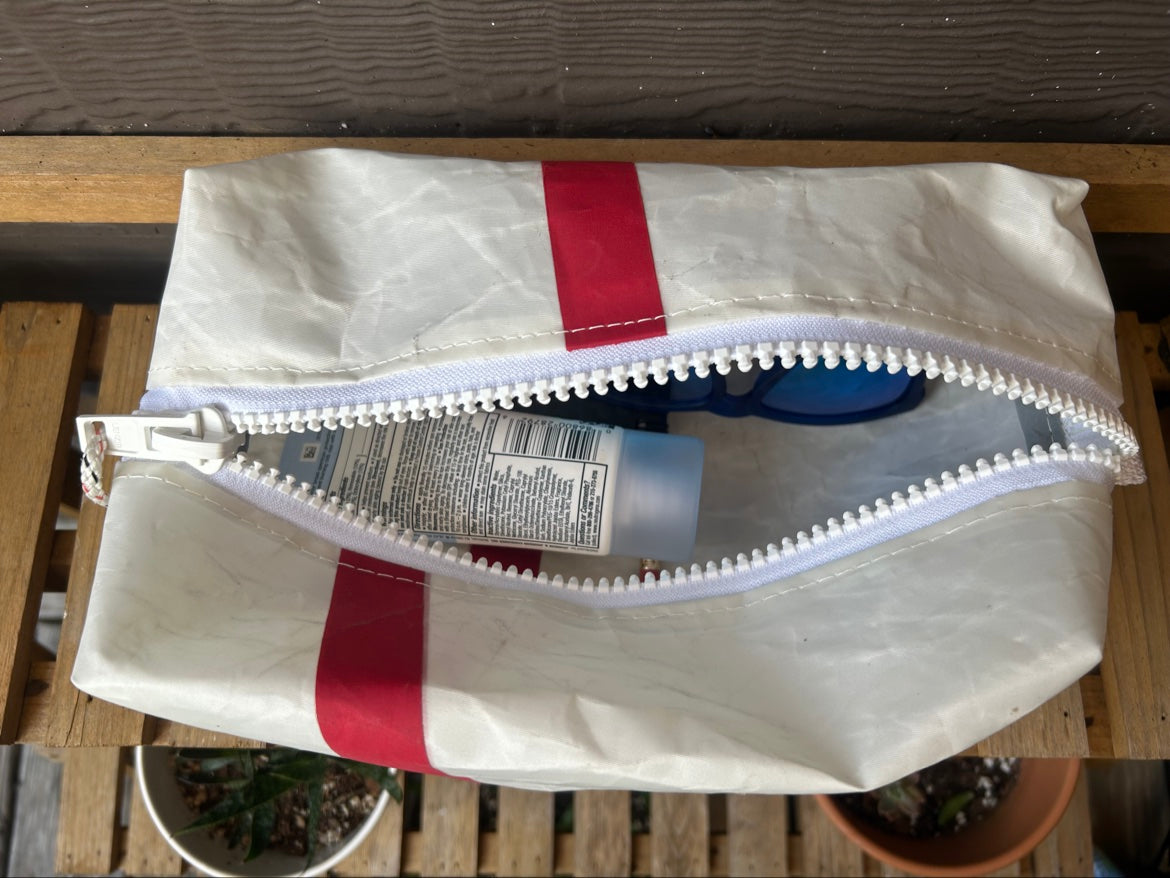 The Leeward Pouch – Sailcloth Box Pouch | J105 Sail, Red Stripe | One of a Kind | Made from Real Sail