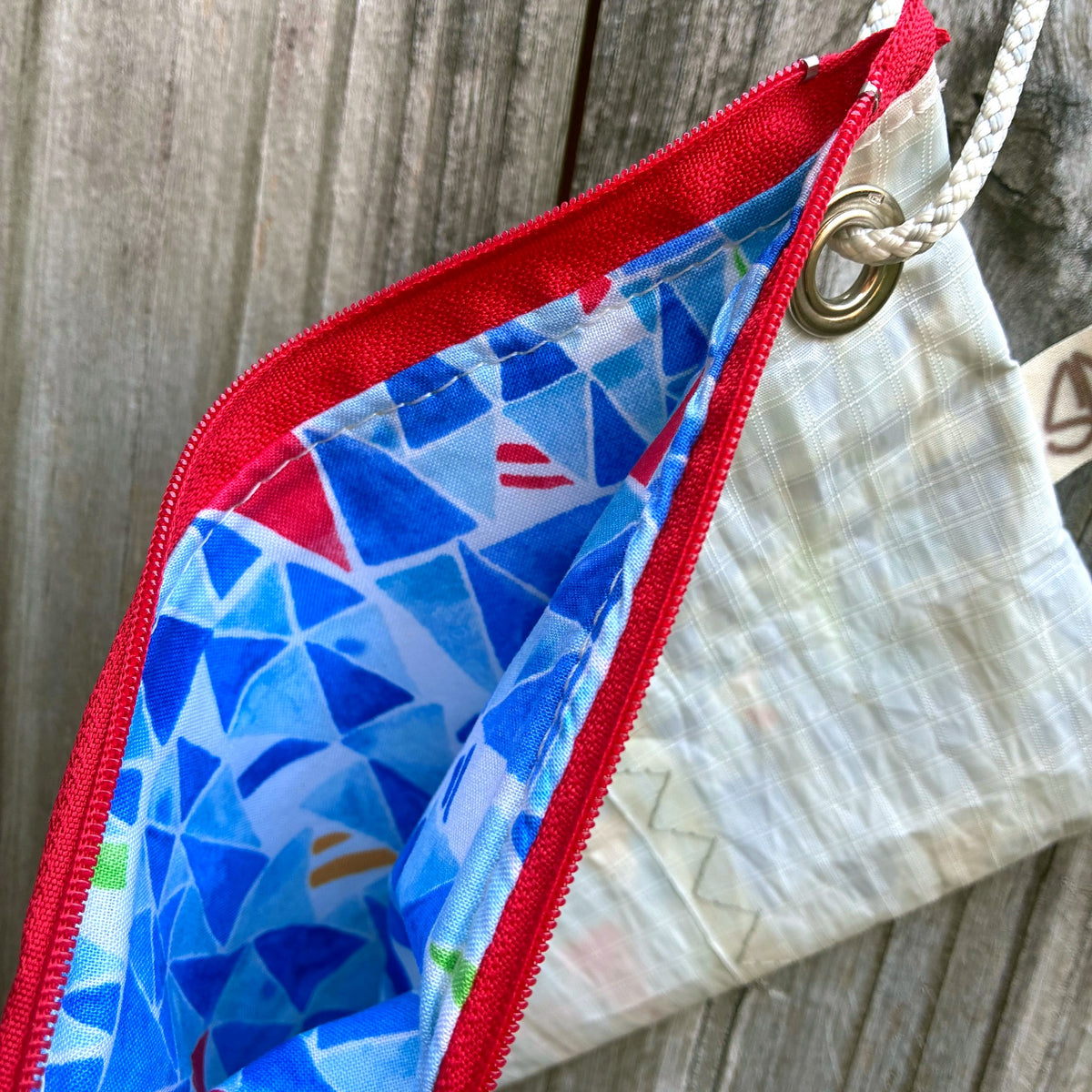 The Grab – Sailcloth Wristlet | Optimist Sail, Red Zipper | One of a Kind | Made from Real Sail