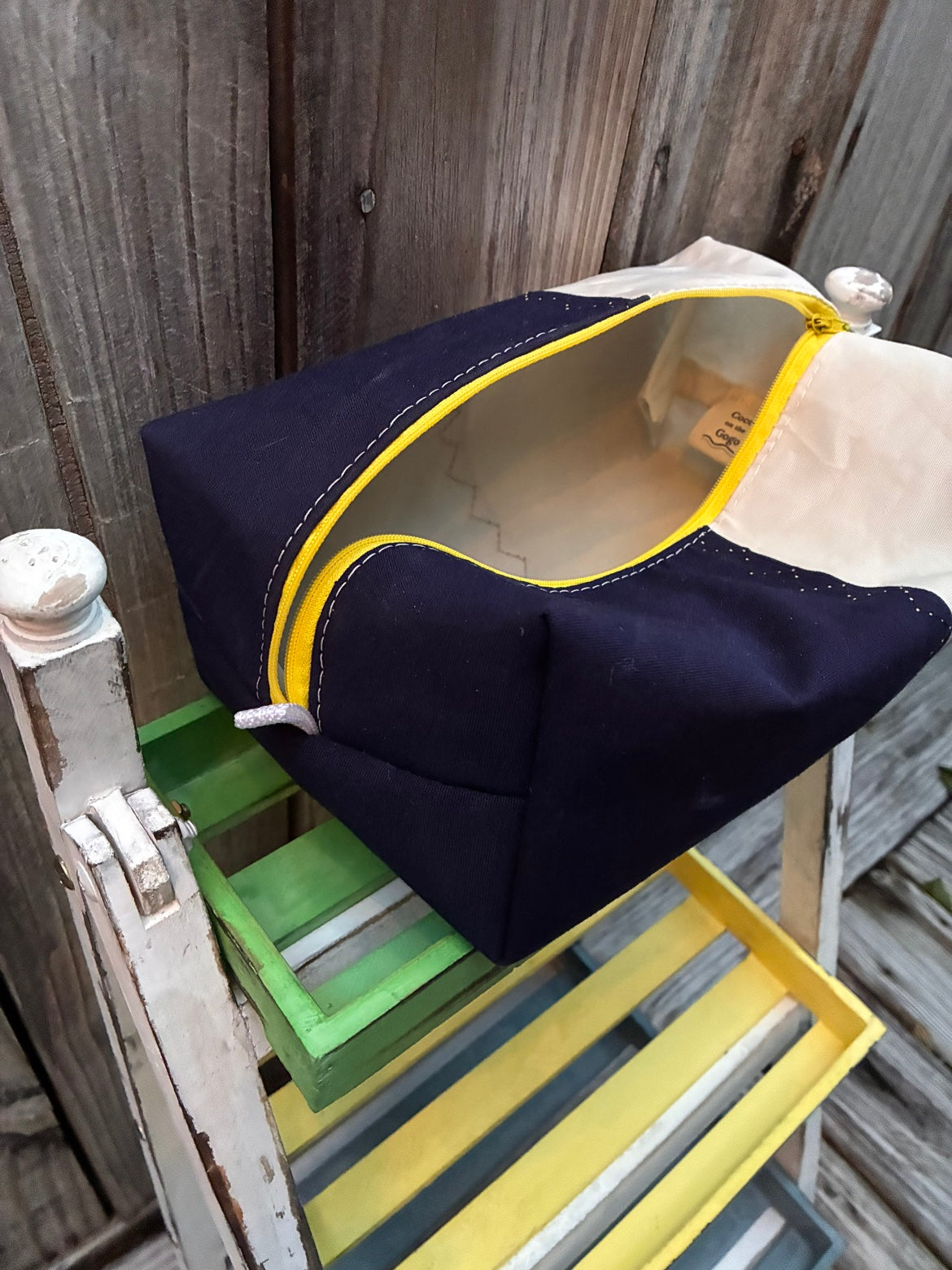 The Leeward Pouch – Sailcloth Box Pouch | Genoa Sail, Navy UV Cover, Yellow Zipper | Unlined | One of a Kind | Made from Real Sail
