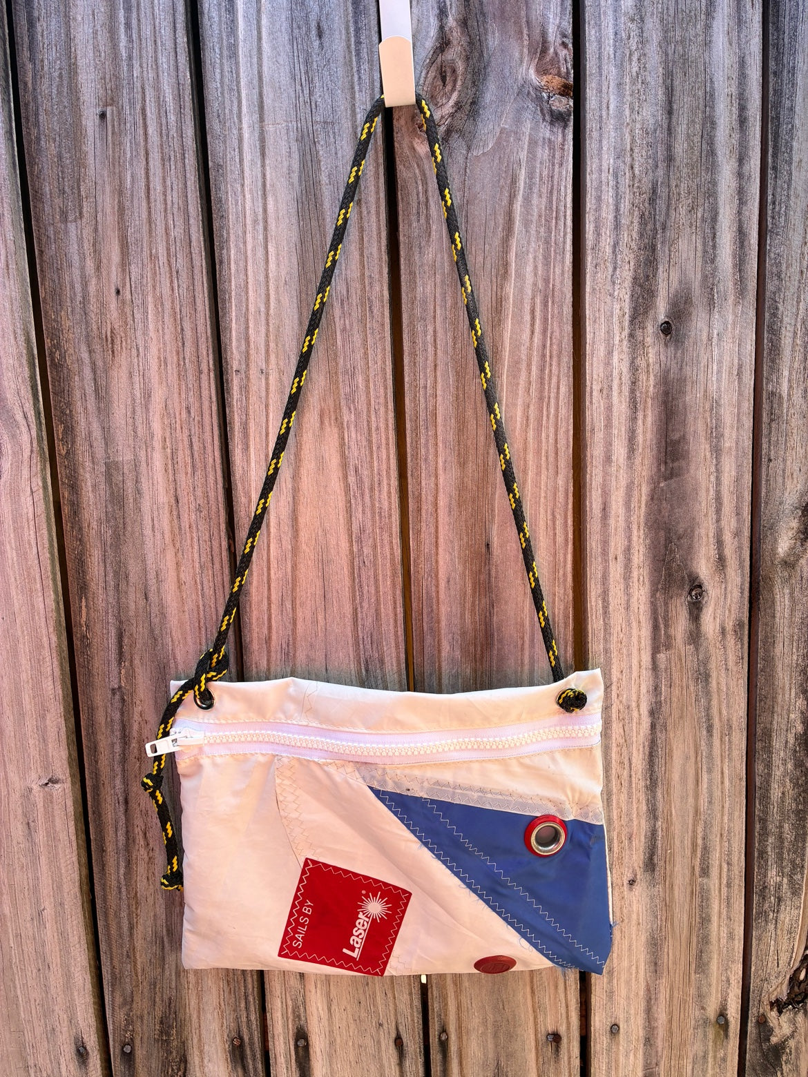 The Tender – Sailcloth Crossbody Messenger Bag | Laser/ILCA Radial Sail | Tack Patch, Cunningham Ring & Royalty Button | One of a Kind | Made from Real Sail