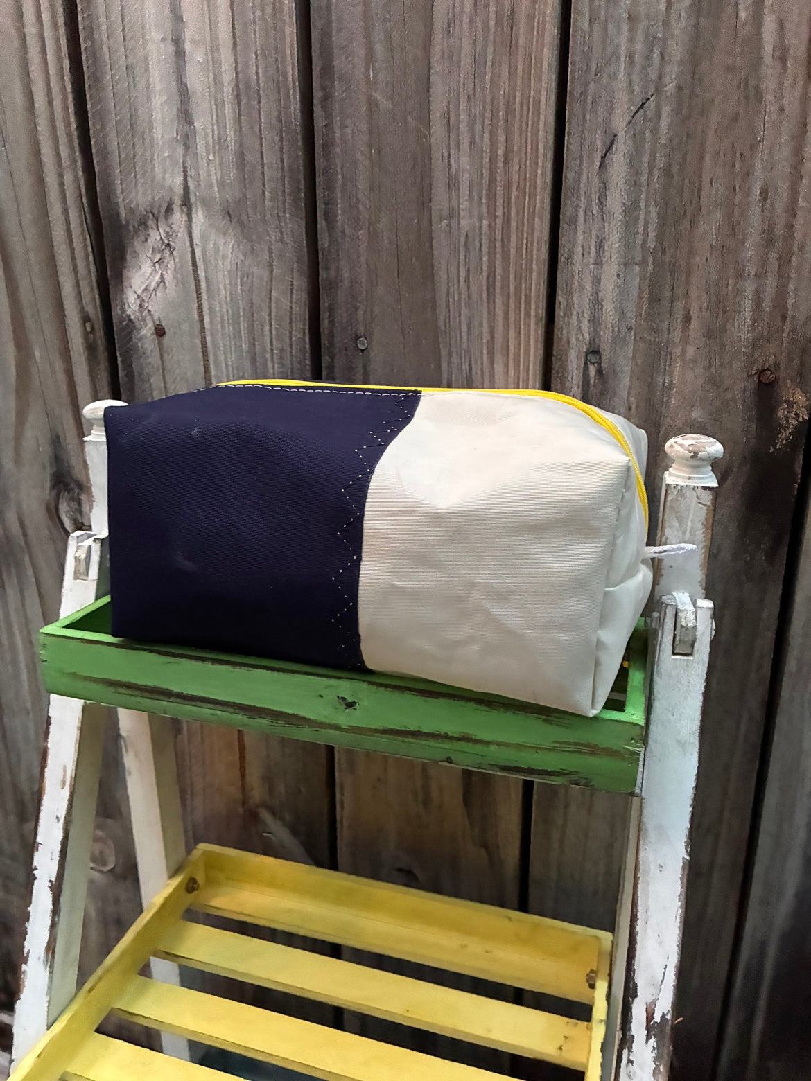 The Leeward Pouch – Sailcloth Box Pouch | Genoa Sail, Navy UV Cover, Yellow Zipper | Unlined | One of a Kind | Made from Real Sail