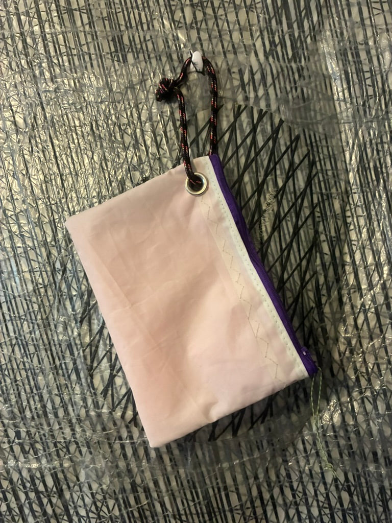The Grab – Sailcloth Wristlet | Optimist Sail, Purple Zip, Neon Lining | One of a Kind | Made from Real Sail