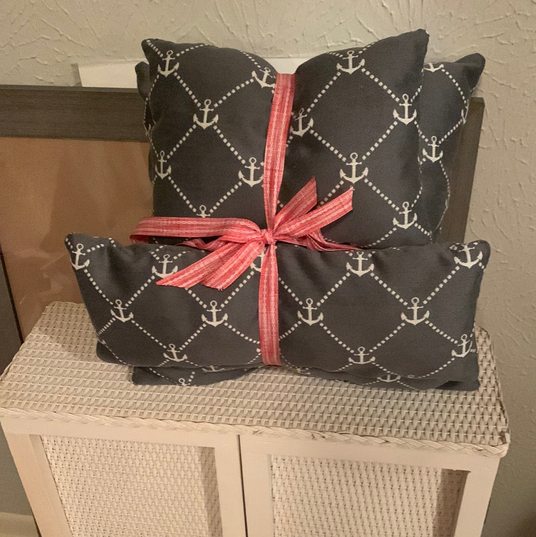 Indoor Pillow Set - Gray Anchors (Mixed Size)