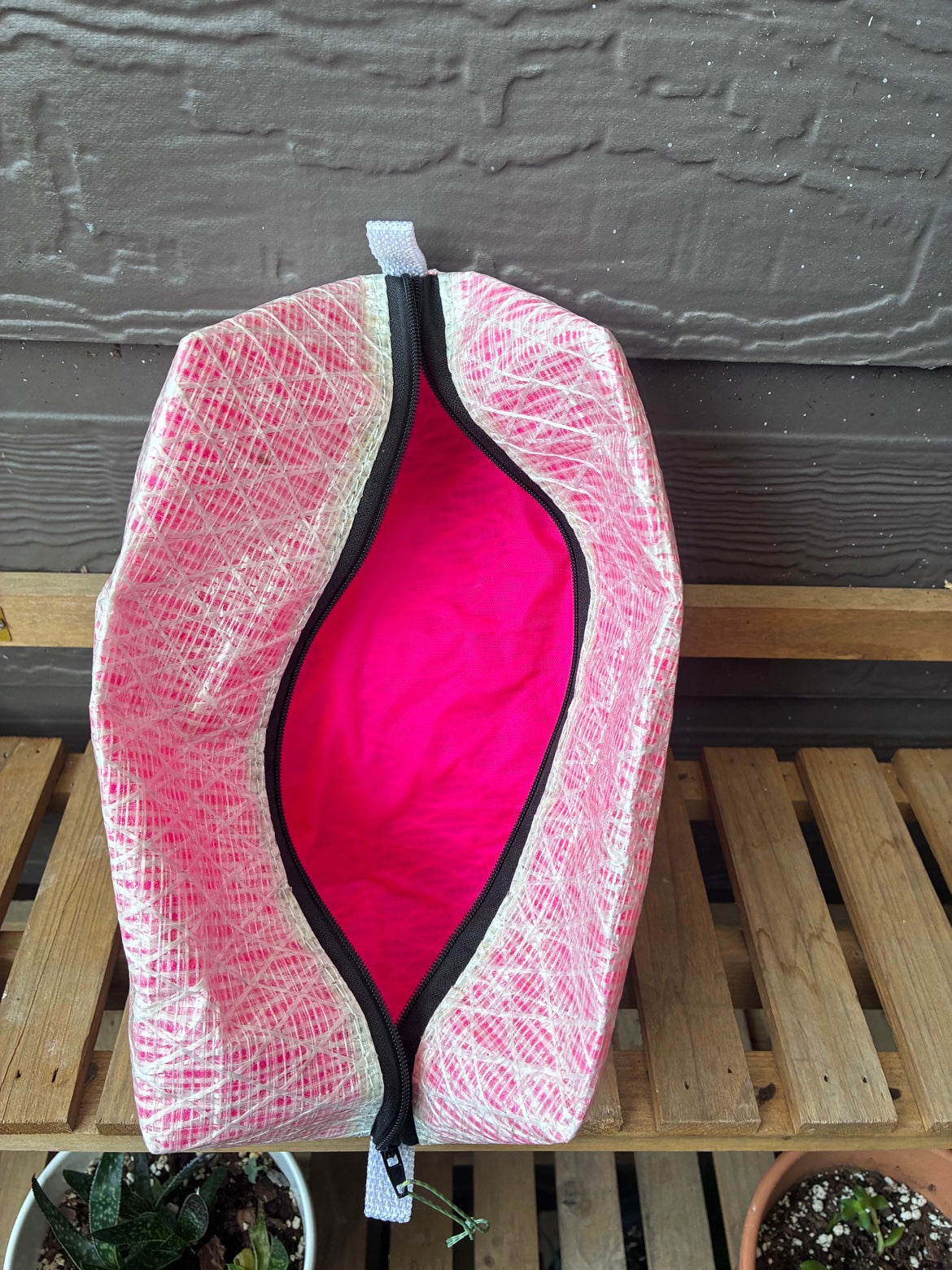 The Stow – Sailcloth Toiletry Bag | Pink Laminate, Neon Lining | One of a Kind | Made from Real Sail