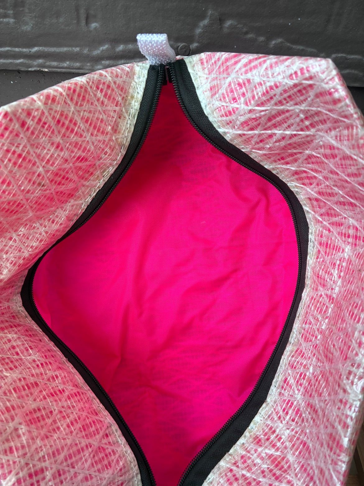 The Stow – Sailcloth Toiletry Bag | Pink Laminate, Neon Lining | One of a Kind | Made from Real Sail