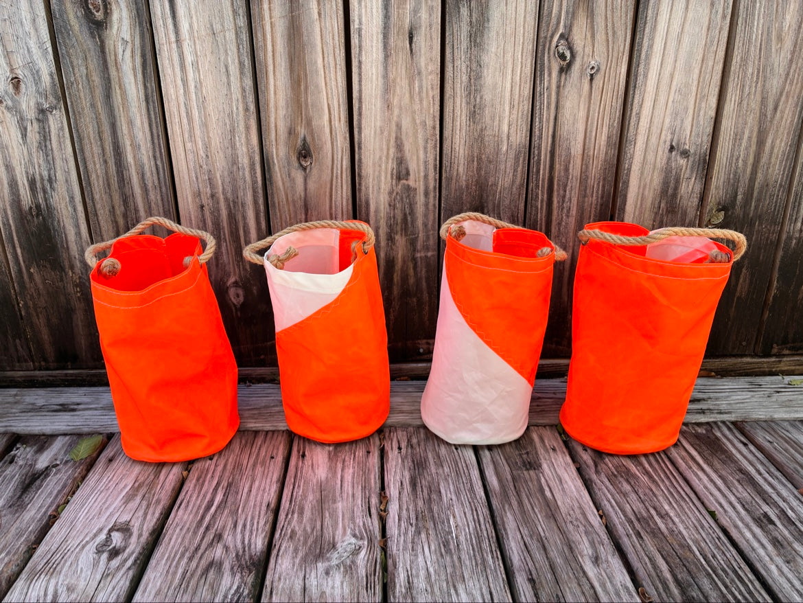 The Spooky Night Watch – Sailcloth Trick-or-Treat Bag | Sunfish Sail, Orange | Halloween Luminary | One of a Kind | Made from Real Sail