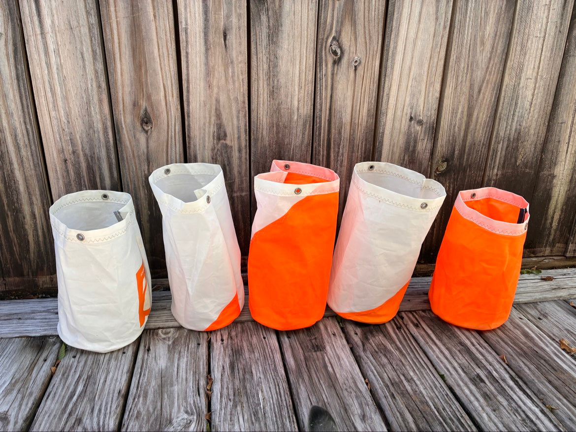 The Spooky Night Watch – Sailcloth Trick-or-Treat Bag | Sunfish Sail, Orange | Halloween Luminary | One of a Kind | Made from Real Sail