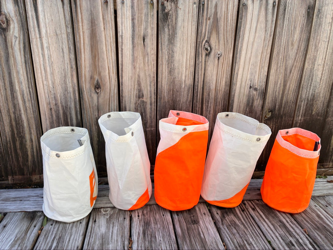 The Spooky Night Watch – Sailcloth Trick-or-Treat Bag | Sunfish Sail, Orange | Halloween Luminary | One of a Kind | Made from Real Sail
