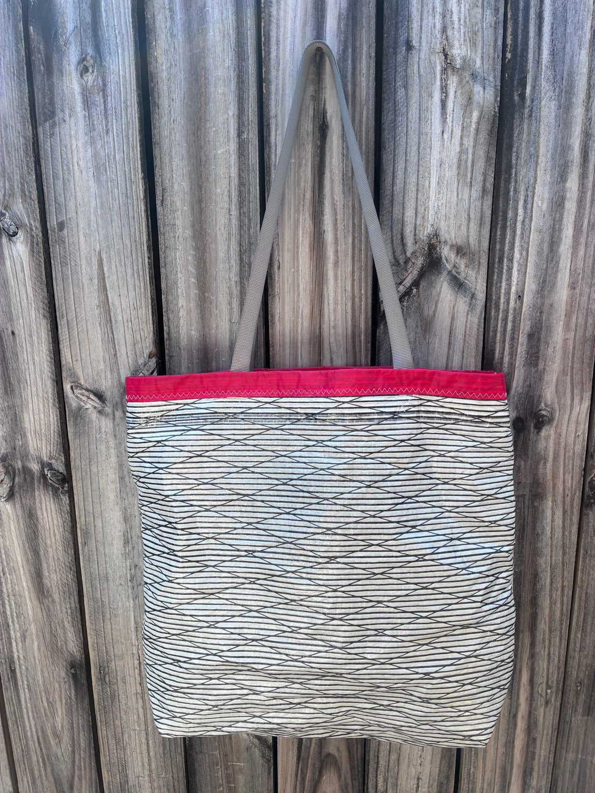 The Haul – Sailcloth Tote Bag | Code 0 Sail, Red Trim | One of a Kind | Made from Real Sail