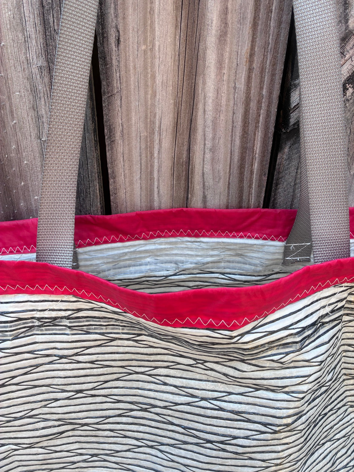 The Haul – Sailcloth Tote Bag | Code 0 Sail, Red Trim | One of a Kind | Made from Real Sail