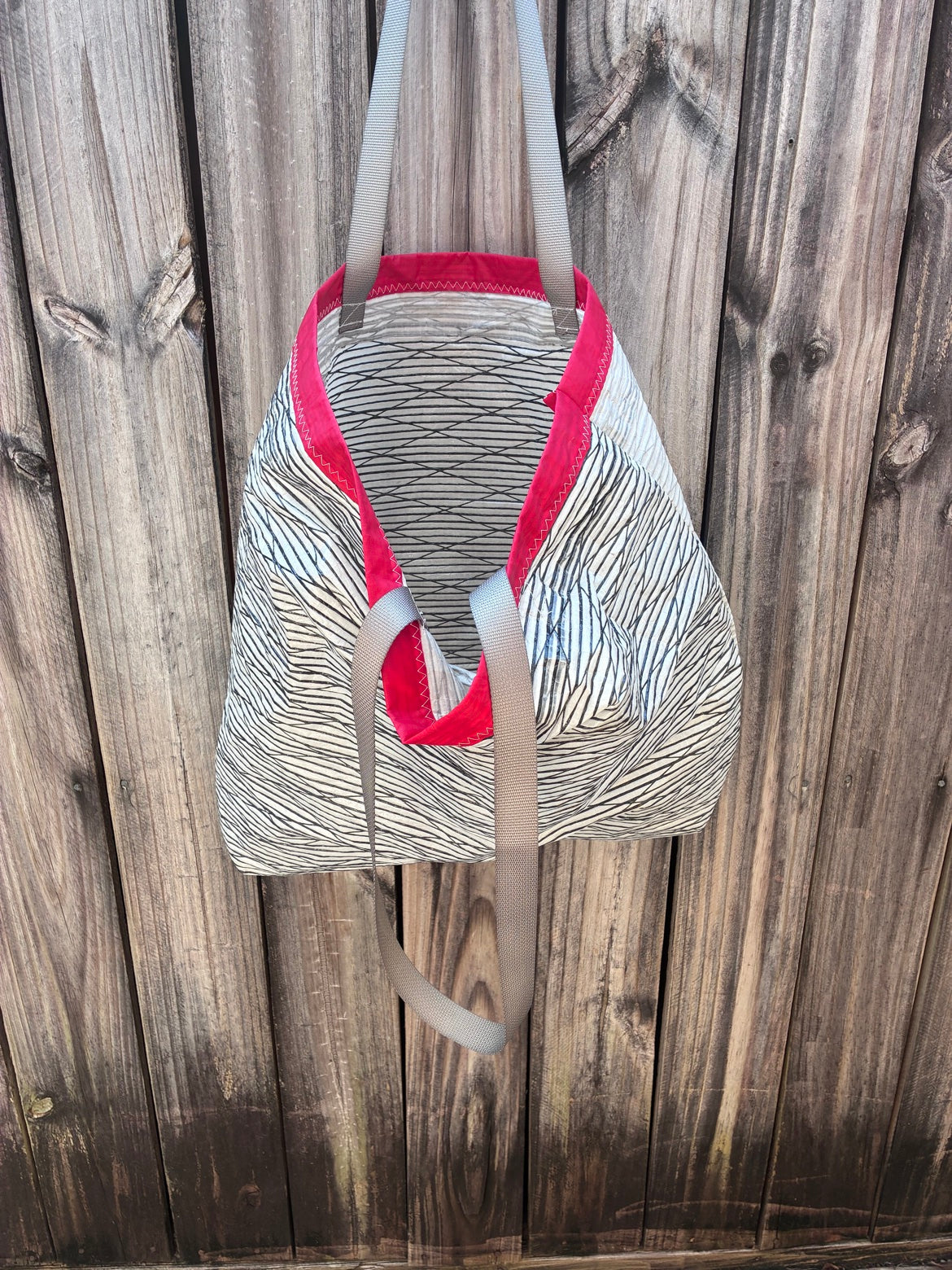 The Haul – Sailcloth Tote Bag | Code 0 Sail, Red Trim | One of a Kind | Made from Real Sail