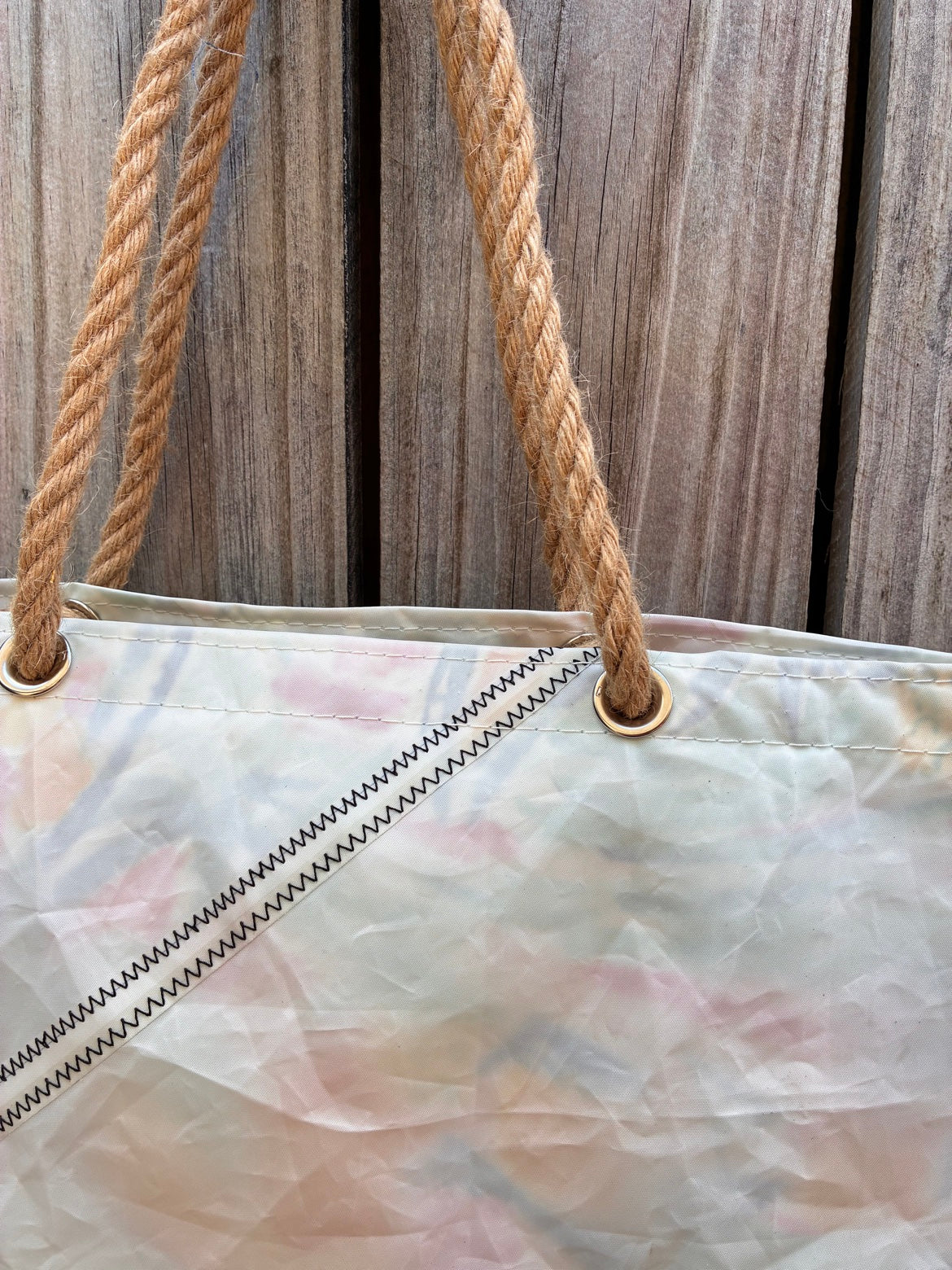 The Haul – Sailcloth Tote Bag | Lido 14 Sail, Happy Island Lining | One of a Kind | Made from Real Sail