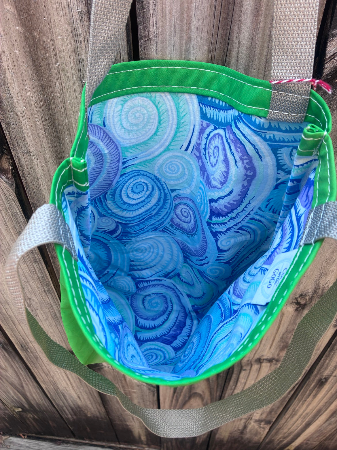 The Haul – Sailcloth Tote Bag | Green Sunfish Sail, Shell Lining | One of a Kind | Made from Real Sail
