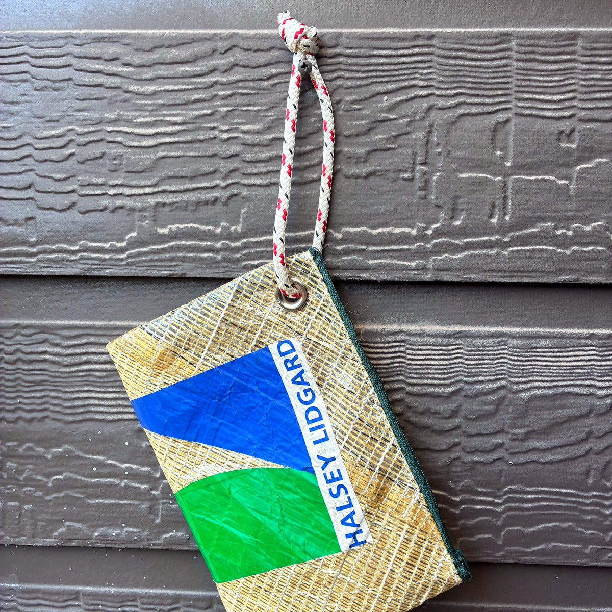 The Grab – Sailcloth Wristlet | J105 Genoa, Halsey Lidgard Tack Patch, Green Zip | One of a Kind | Made from Real Sail