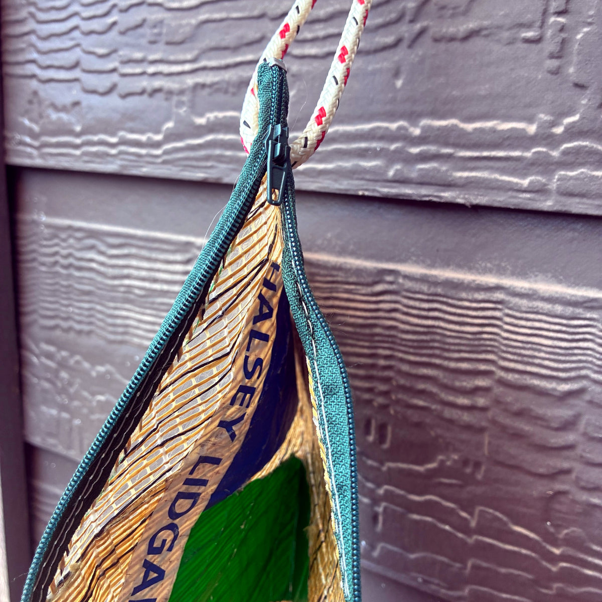 The Grab – Sailcloth Wristlet | J105 Genoa, Halsey Lidgard Tack Patch, Green Zip | One of a Kind | Made from Real Sail