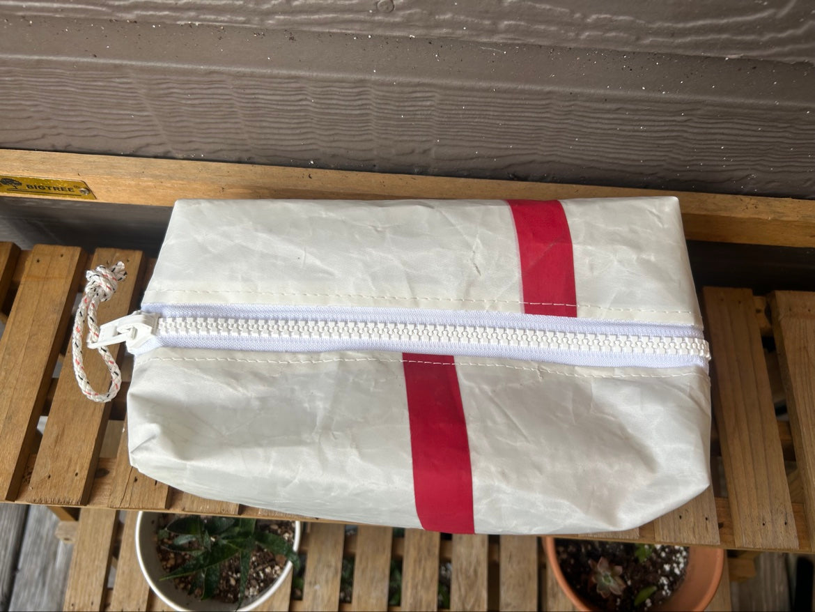 The Leeward Pouch – Sailcloth Box Pouch | J105 Sail, Red Stripe | One of a Kind | Made from Real Sail