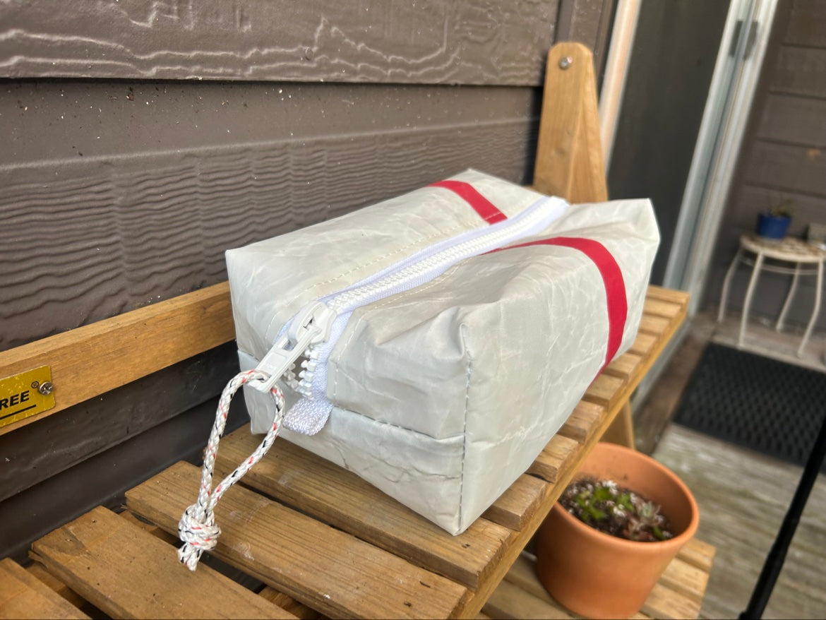 The Leeward Pouch – Sailcloth Box Pouch | J105 Sail, Red Stripe | One of a Kind | Made from Real Sail