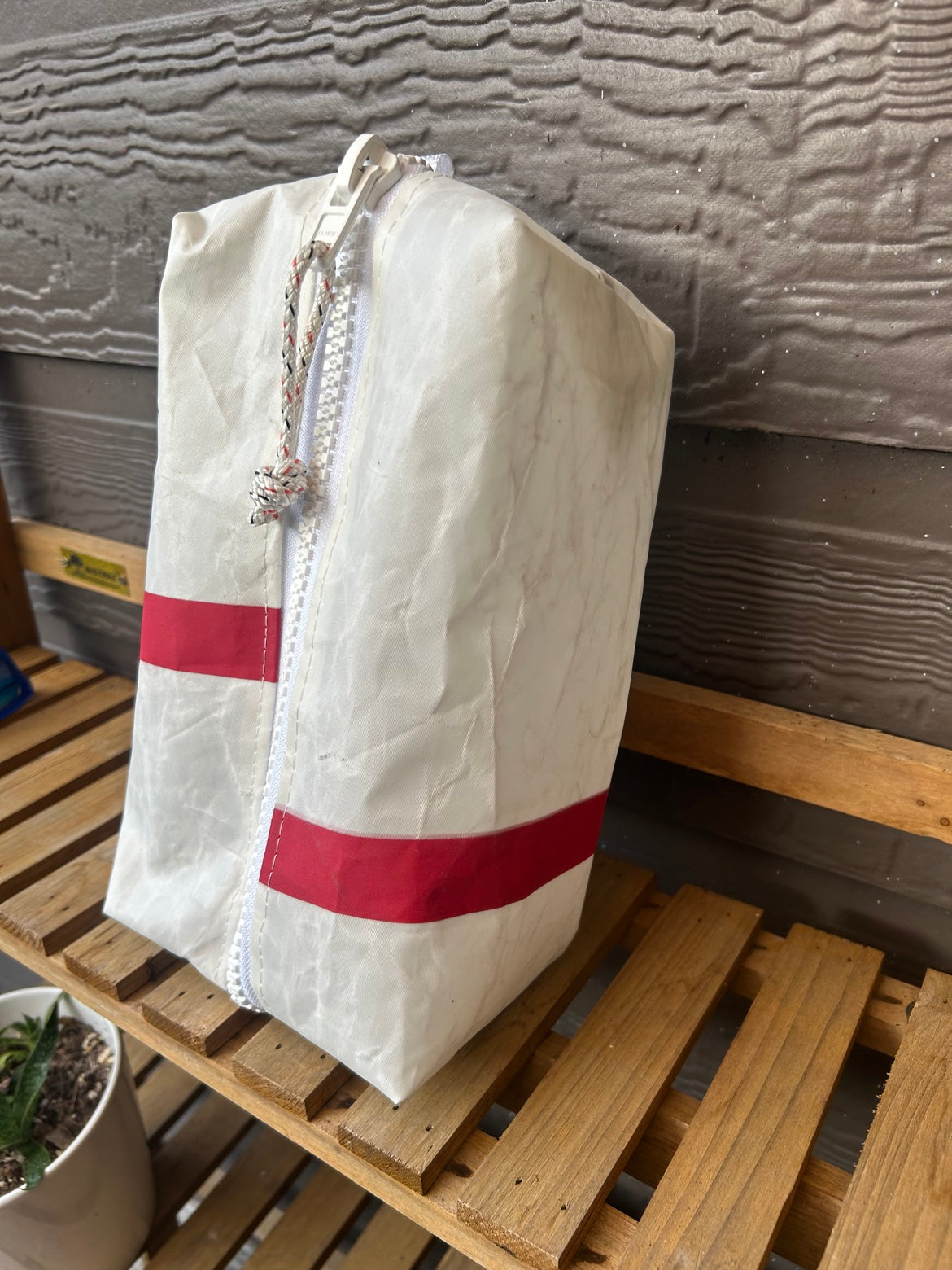 The Leeward Pouch – Sailcloth Box Pouch | J105 Sail, Red Stripe | One of a Kind | Made from Real Sail