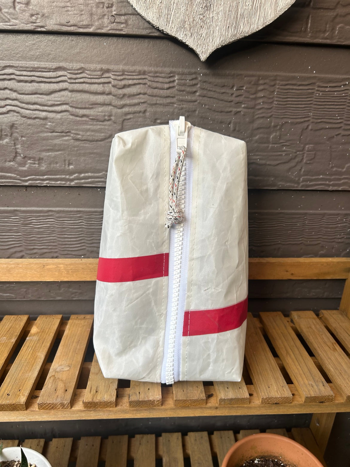 The Leeward Pouch – Sailcloth Box Pouch | J105 Sail, Red Stripe | One of a Kind | Made from Real Sail