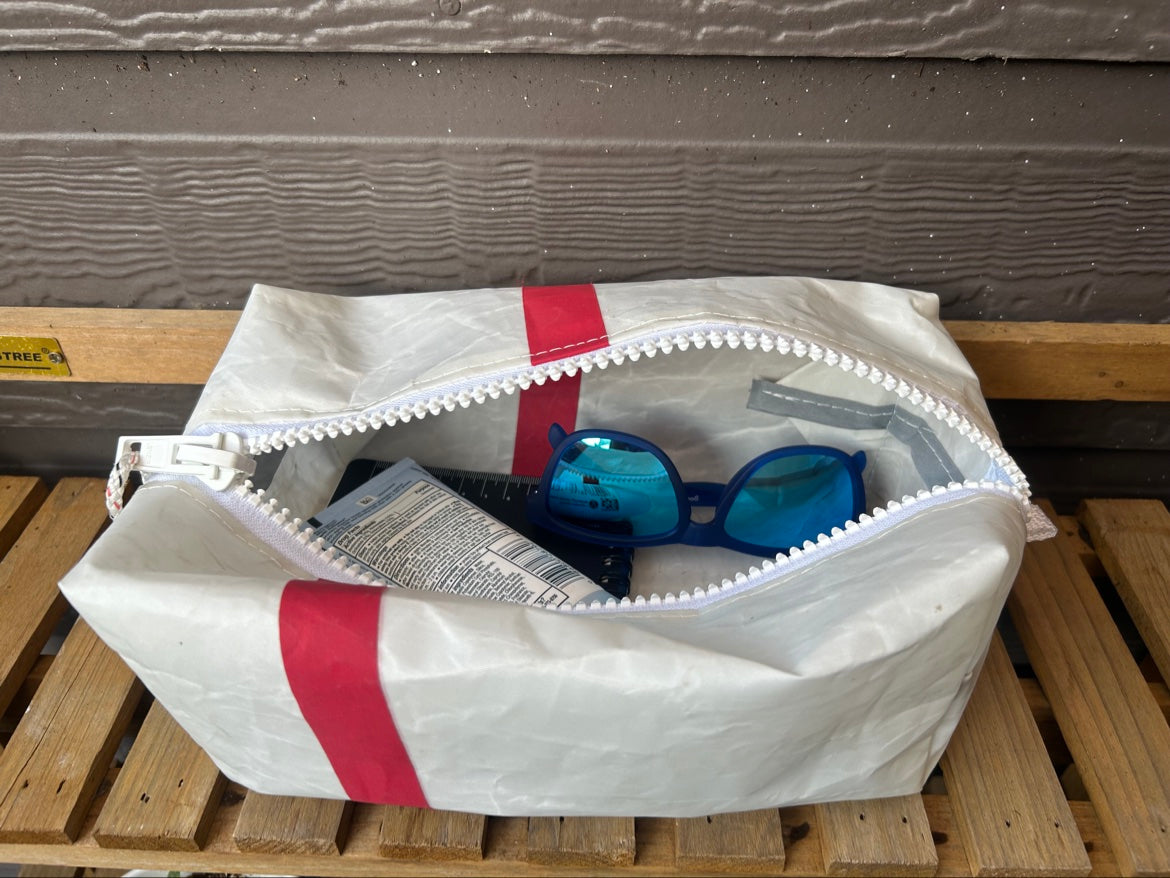 The Leeward Pouch – Sailcloth Box Pouch | J105 Sail, Red Stripe | One of a Kind | Made from Real Sail