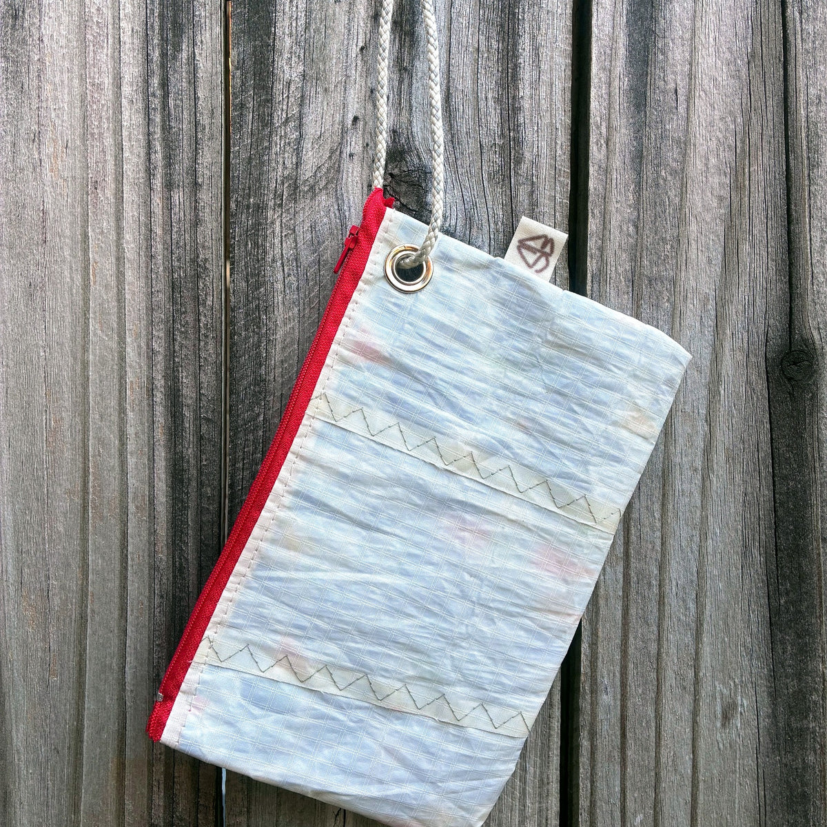 The Grab – Sailcloth Wristlet | Optimist Sail, Red Zipper | One of a Kind | Made from Real Sail