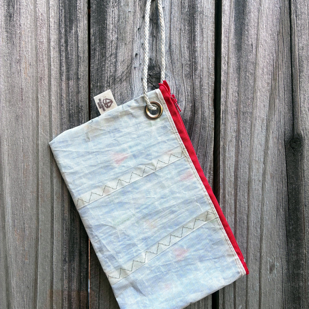 The Grab – Sailcloth Wristlet | Optimist Sail, Red Zipper | One of a Kind | Made from Real Sail