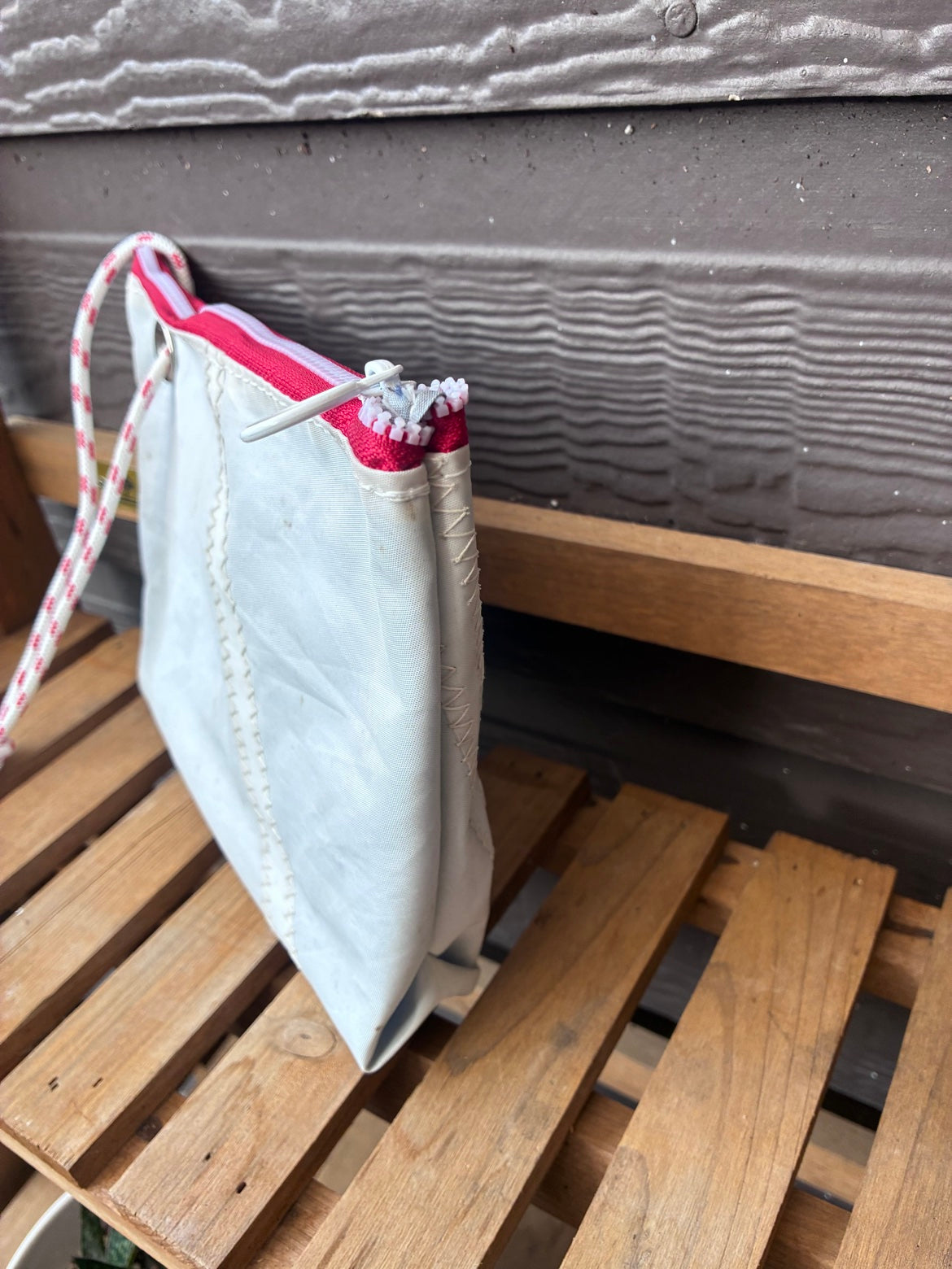 The Windward Grab – Sailcloth Zip Pouch | Lido 14 Sail, Red Zip, Blue Lining | One of a Kind | Made from Real Sail