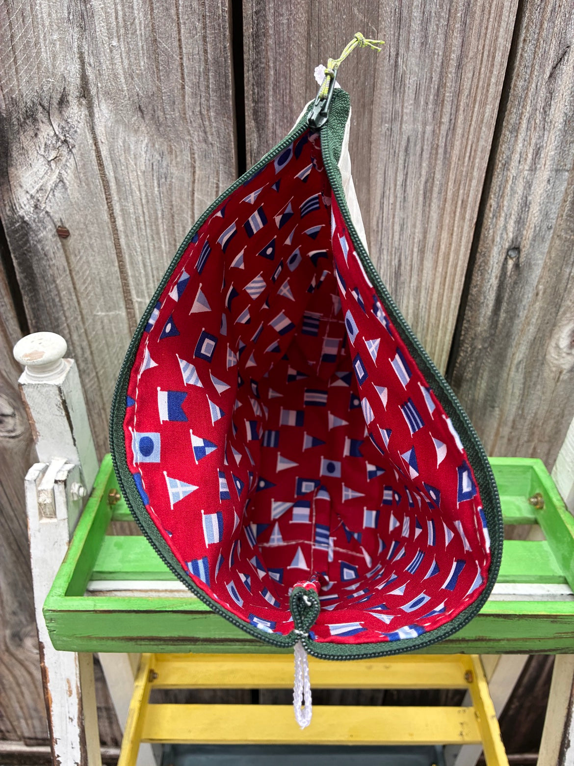 The Windward Pouch – Sailcloth Triangle Pouch | Red Nautical Flags Lining | One of a Kind | Made from Real Sail