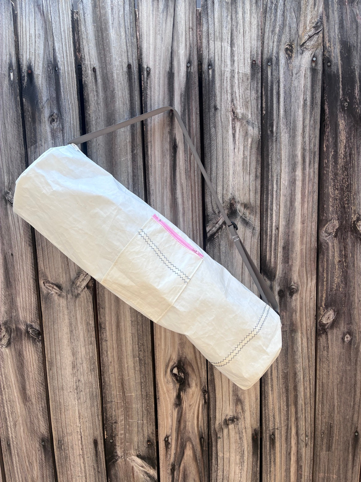 The Yogi – Sailcloth Yoga Mat Bag | Lido 14 Sail, Pink Zip Pocket | One of a Kind | Made from Real Sail