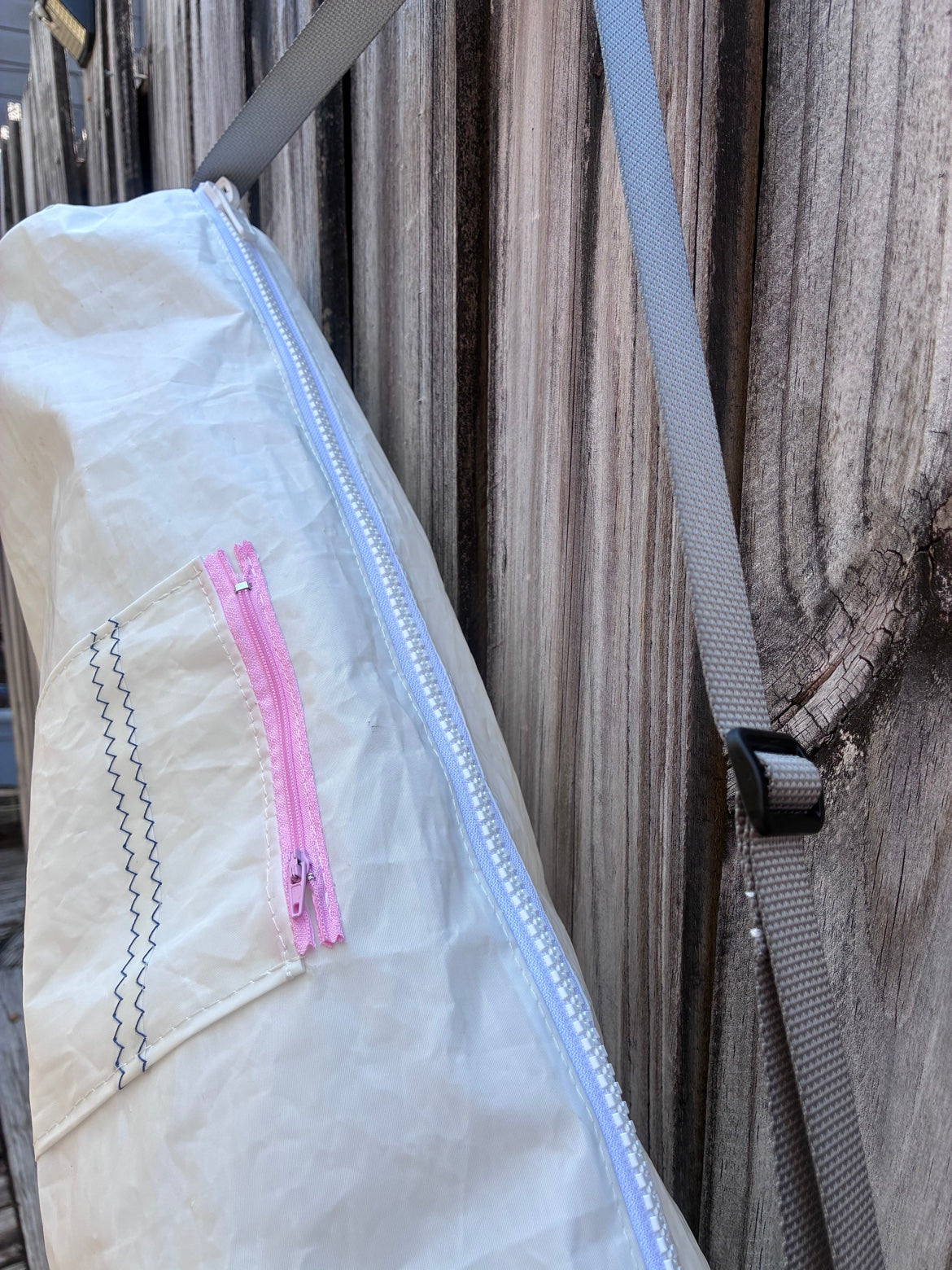 The Yogi – Sailcloth Yoga Mat Bag | Lido 14 Sail, Pink Zip Pocket | One of a Kind | Made from Real Sail