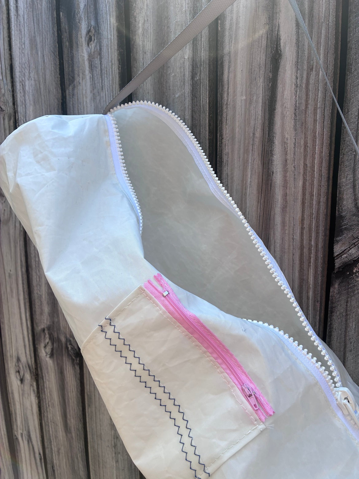 The Yogi – Sailcloth Yoga Mat Bag | Lido 14 Sail, Pink Zip Pocket | One of a Kind | Made from Real Sail